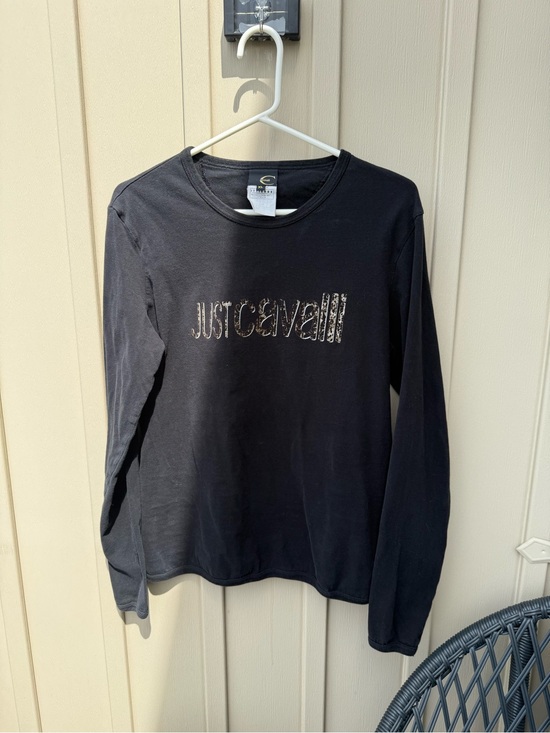 Just Cavalli Tops - Just Cavalli Black Cotton Stretch Long Sleeve Logo Tee XL